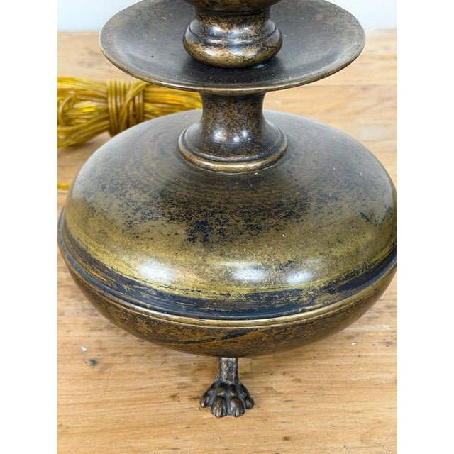 Metal Mid 20th Century English Brass Table Lamps - Lion Paw Feet With Original Shades - a Pair For Sale - Image 7 of 15