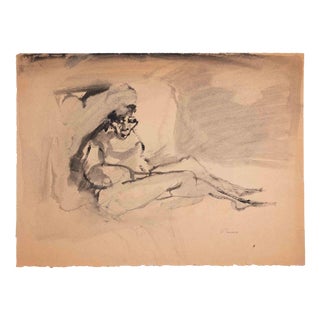 Mino Maccari, Reclined Nude Figure, 1940s, Watercolor For Sale