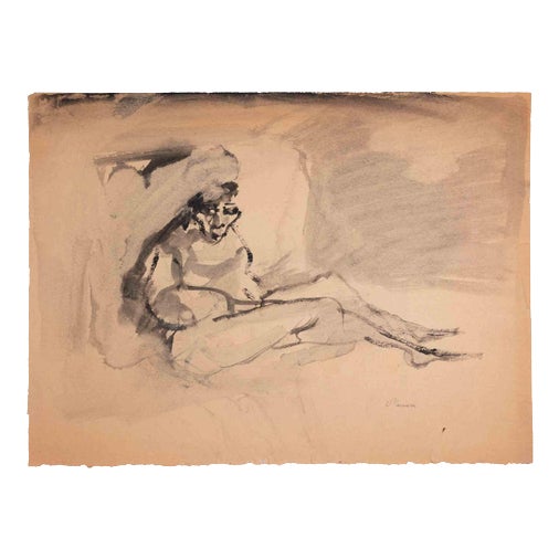 Mino Maccari, Reclined Nude Figure, 1940s, Watercolor For Sale