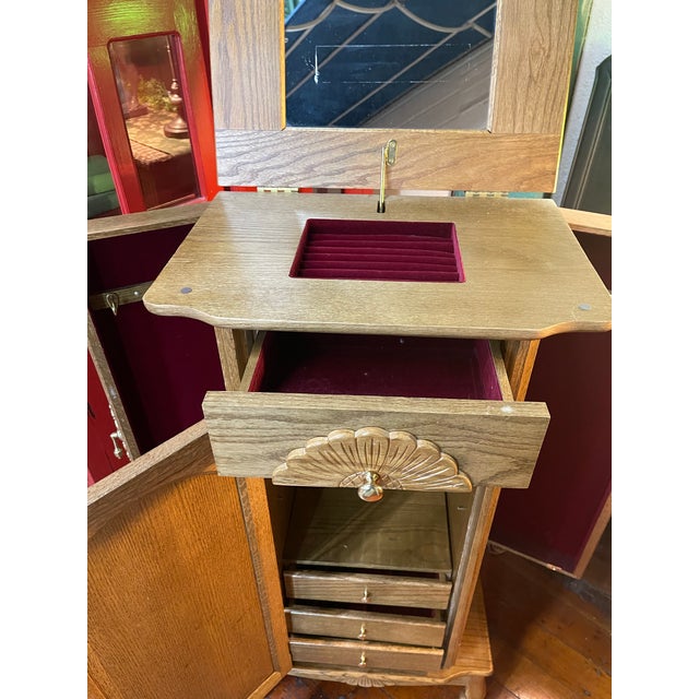 Late 20th Century Art Deco Revival Oak Jewelry Box With Lift-Top Mirror For Sale In Los Angeles - Image 6 of 7