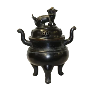 Chinese Oriental Dark Brown Bronze Metal Incense Burner Display