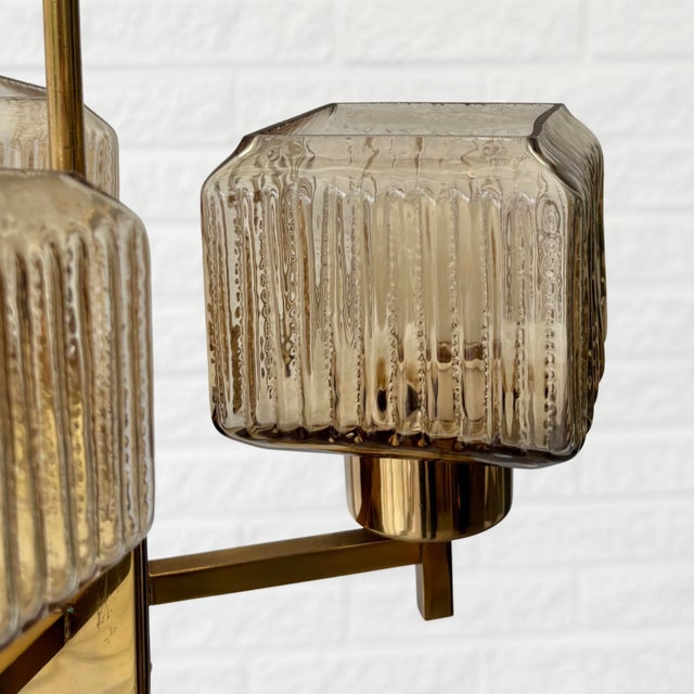 Scandinavian Modern Chandelier in Brass and Glass with Three Arms, Sweden, 1960s For Sale - Image 6 of 8