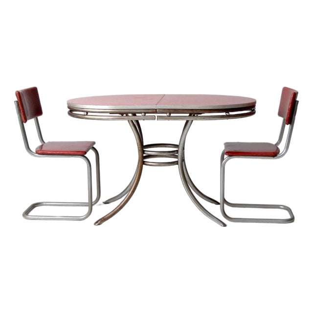 Mid-Century Red Laminate Table and Chairs For Sale