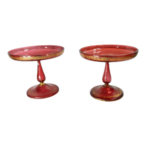 19th Century Pair of Bohemian Red Cranberry Glass Centerpiece Compotes or Tazza