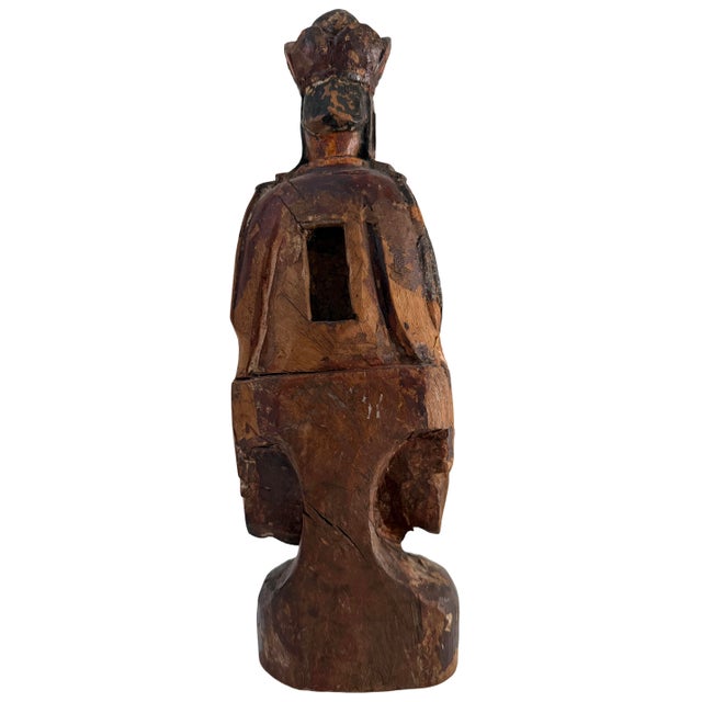 Antique Chinese Polychrome Carved Wood Amitayus Buddhist Devotional Figure For Sale In Miami - Image 6 of 12