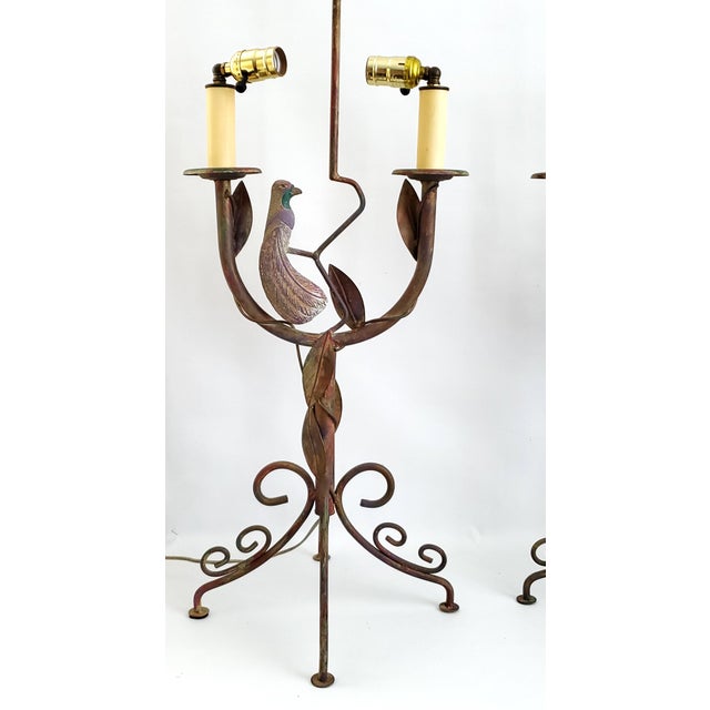 Metal Lamps Rustic Plaster Parrots & Shades - Pair For Sale - Image 7 of 12