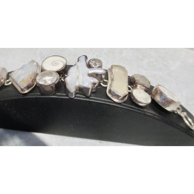 Metal Link Bracelet Signed the Dreamer Pearl,Crystal, Geode For Sale - Image 7 of 8