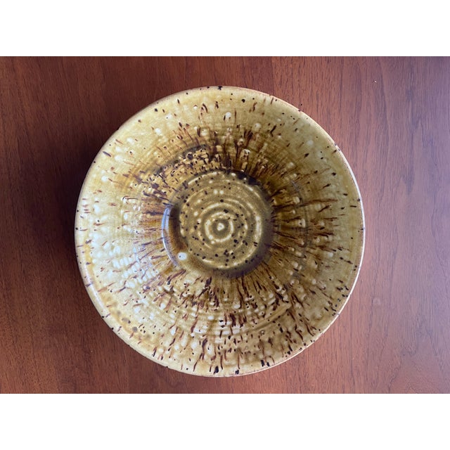 Ceramic Vintage Signed Studio Pottery Bowl Speckled Drip Glaze Stoneware Centerpiece, 9 1/4” For Sale - Image 7 of 9