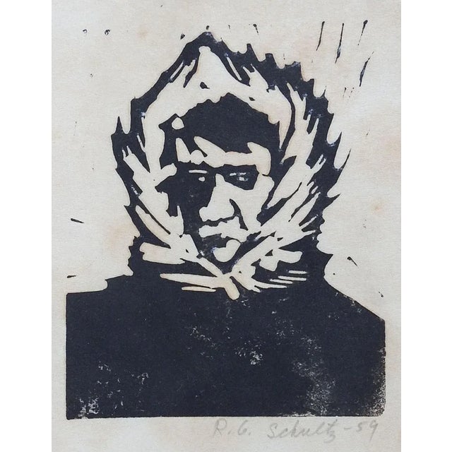 1950s Vintage 1959 Woodcut Portrait Early Polar Arctic Explorer For Sale - Image 5 of 5