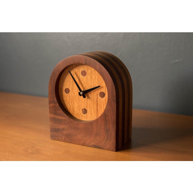 Vintage Solid Walnut and Oak Studio Craft Table Clock For Sale - Image 4 of 10