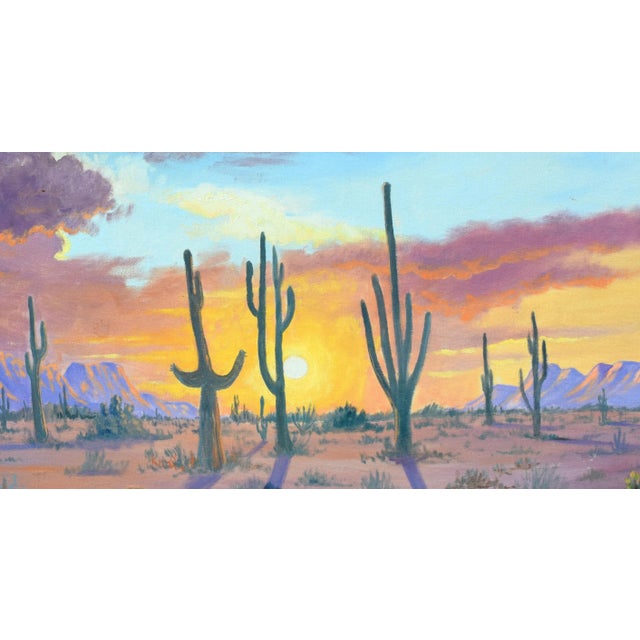 Realism Mid Century Desert Cactus Sunset Landscape by Russell Dale Moffett by Russell Dale Moffett For Sale - Image 3 of 4