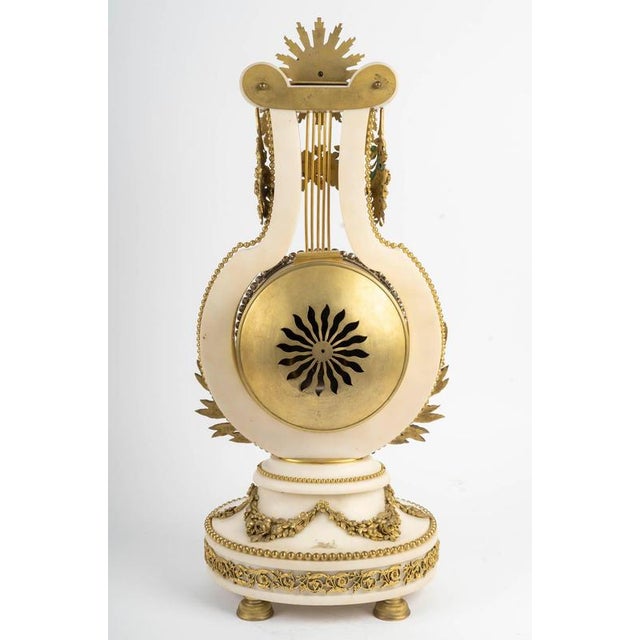 Napoleon III Lyre-Shaped Clock in Marble and Gilt Bronze, 19th Century For Sale - Image 6 of 8