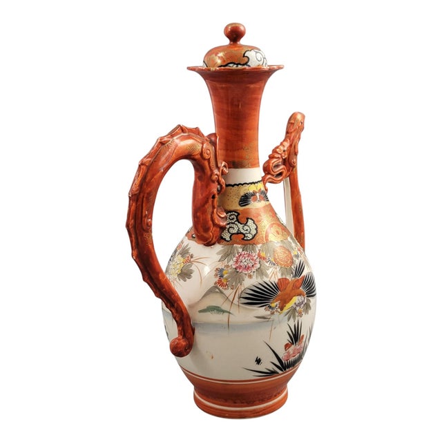 Japanese Kutani Porcelain Dragon and Phoenix Ewer For Sale - Image 3 of 14