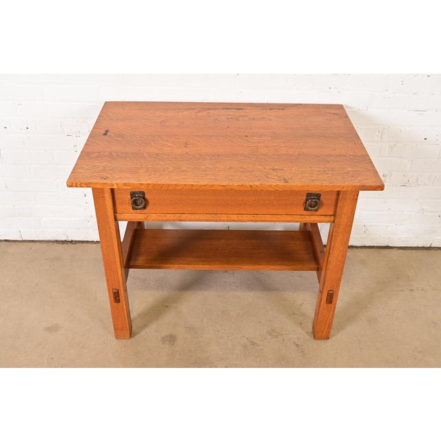 Mission Lifetime Furniture Antique Mission Oak Arts & Crafts Desk or Library Table, Circa 1910 For Sale - Image 3 of 14