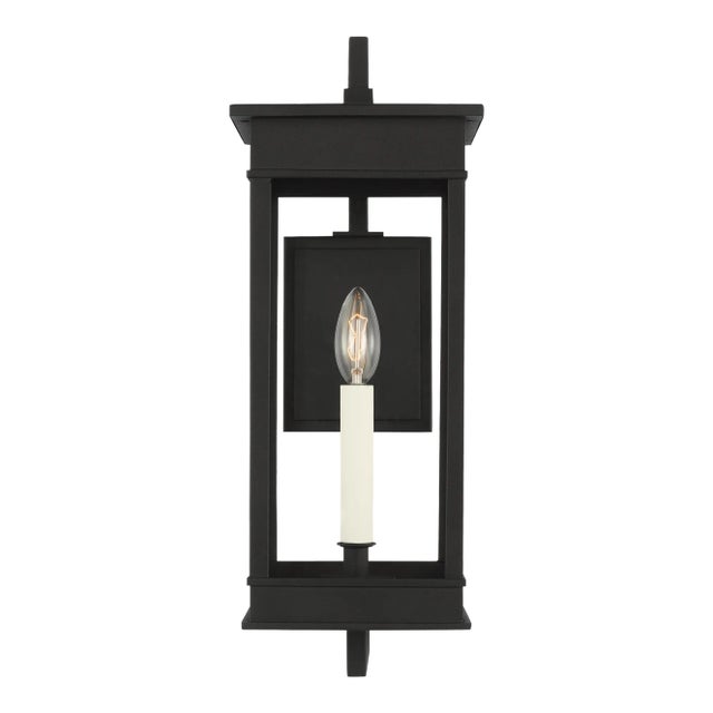 Chapman & Myers by Visual Comfort Studio Cupertino 1-Light Outdoor Medium Bracket Lantern Sconce in Textured Black For Sale