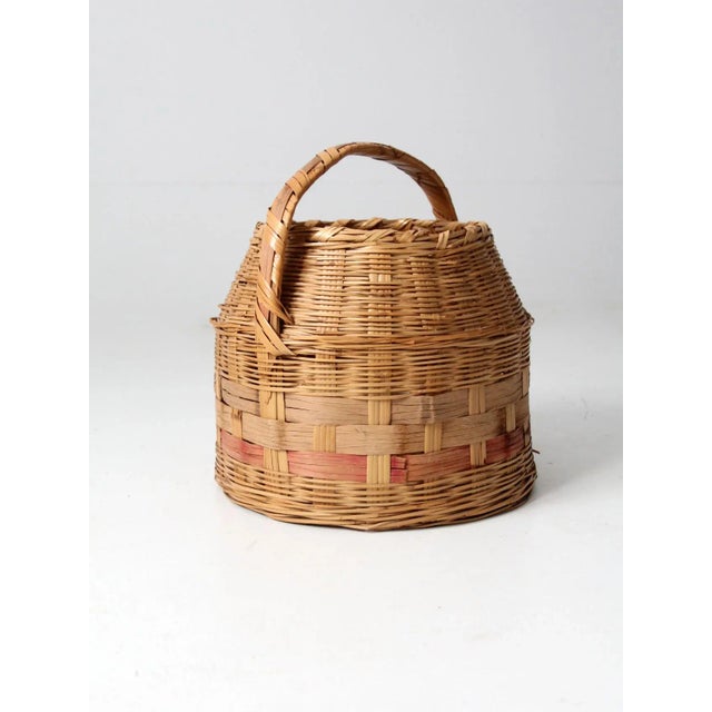 Antique Woven Carrying Basket For Sale - Image 4 of 11