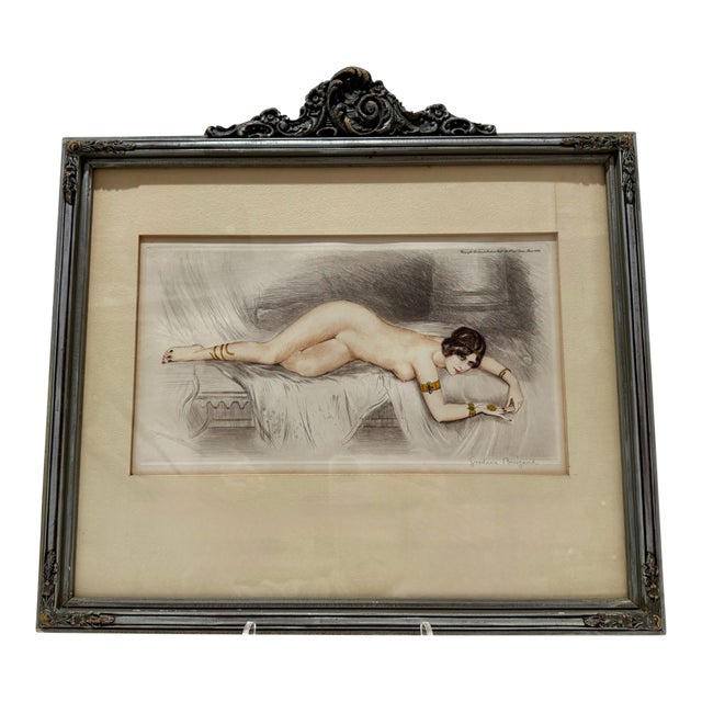 Vintage 1930 French Signed Lithograph Gustave Brisgand Nude Reclining Woman Framed For Sale