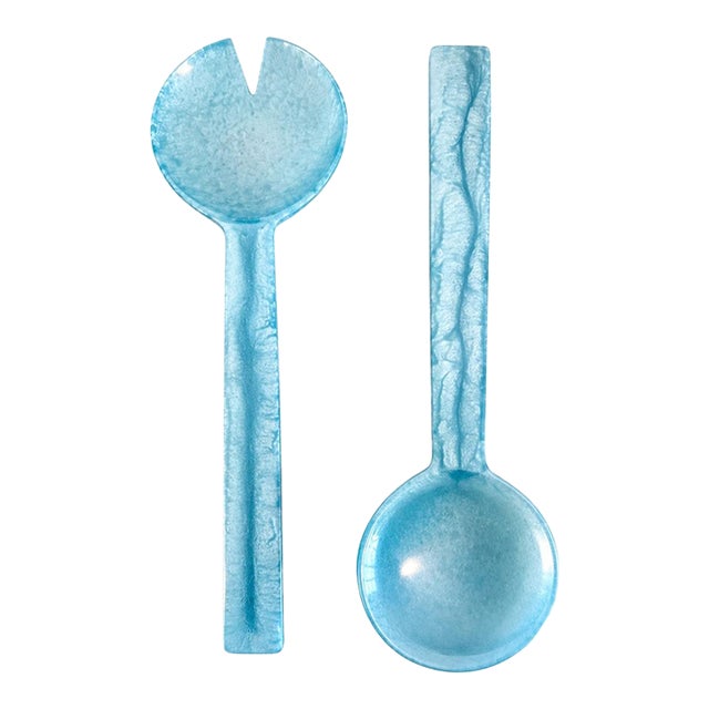 Riviera Blue Hand Poured Resin Salad Serving Set 2-Piece For Sale