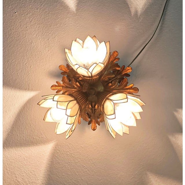 Gold Vintage Gilded Iron Floral Ceiling Lamp by Banci Firenze, 1960s For Sale - Image 8 of 10