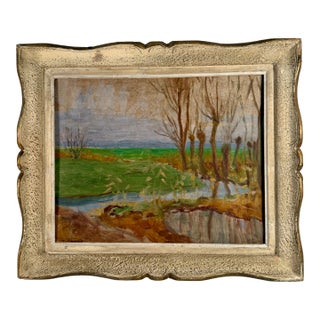 Vintage, French, Oil on Board, Framed Landscape Painting For Sale