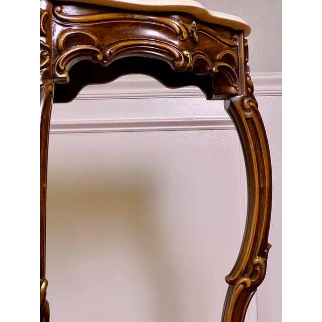 French Louis XV Style Console Table, Carved Walnut With Gilt, Marble Top, C. 1920 For Sale - Image 10 of 17