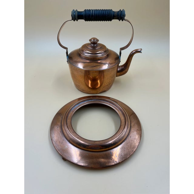Skultuna Swedish Copper Kettle with Stand Circa 1890 with lathe turned wooden handle. The copper has aged beautifully with...