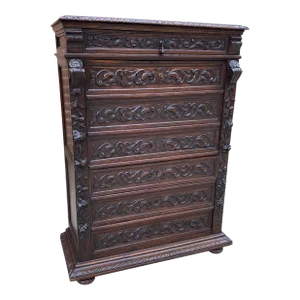 Antique French Abattant Desk Fall Front Oak Secretary Desk Chest of Drawers