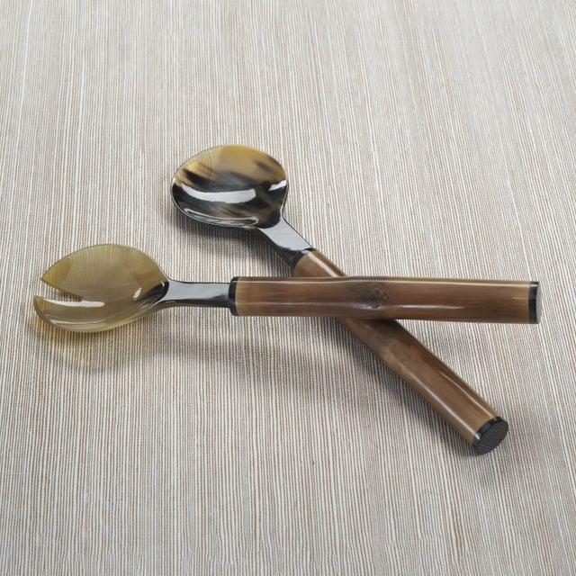 Selvo Bamboo and Horn Server Set, 12" x 3" For Sale - Image 4 of 5