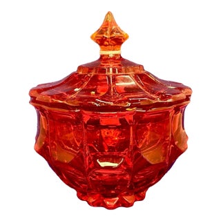 Vintage Fenton Persimmon Valencia Glass Covered Compote For Sale
