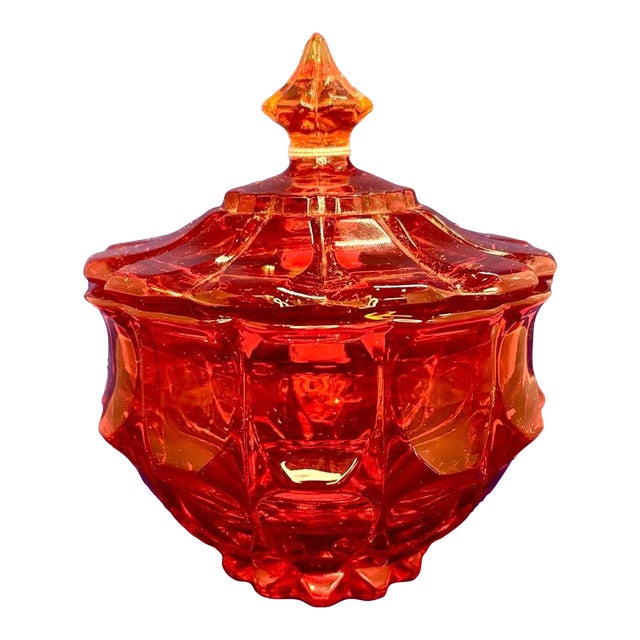 Vintage Fenton Persimmon Valencia Glass Covered Compote For Sale