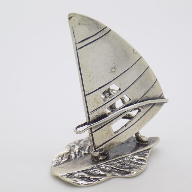 Italian Vintage Italian Handmade Genuine Silver Windsurf & Windsurfer Large Solid Figurine Miniature For Sale - Image 3 of 9