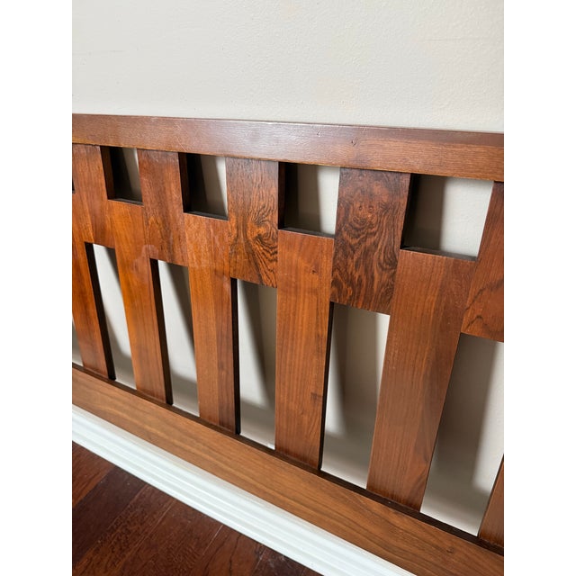 Mid 20th Century Vintage 1970s Lane Altavista Brutalist Staccato Rosewood and Walnut Headboard in King by Paul McCobb For Sale - Image 5 of 11