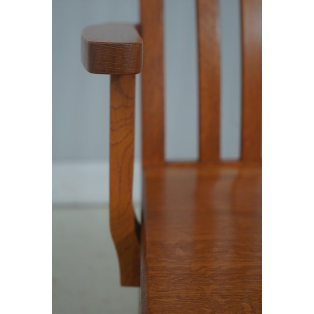 Arts and Crafts Style Solid Oak Slat Back Bench For Sale - Image 13 of 18