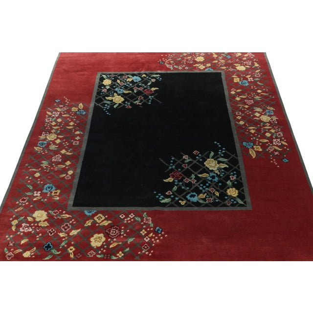 Traditional Rug & Kilim’s Chinese Deco Style Rug in Black and Red With Colorful Florals For Sale - Image 3 of 6