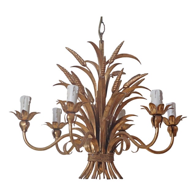 Gilt 6-Arm Chandelier by Hans Kögl, 1970s For Sale
