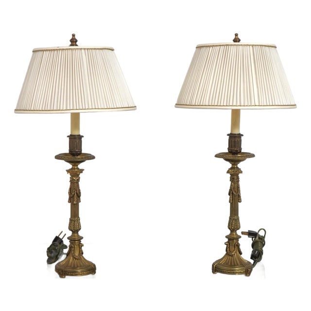 19th Century French Gilt Bronze Converted Table Lamps - a Pair For Sale