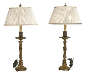 19th Century French Gilt Bronze Converted Table Lamps - a Pair
