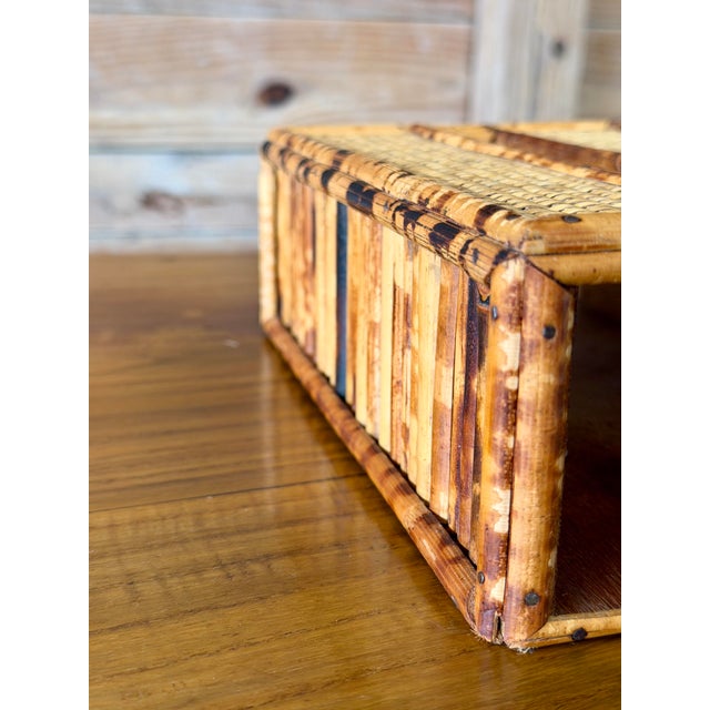 Vintage Tortoiseshell Bamboo & Woven Rattan Tissue Box Cover For Sale - Image 9 of 11