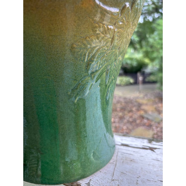 1940s Robinson Ransbottom (Rrp Co.) Majolica Art Pottery Vase | Embossed Floral Relief | Brown & Emerald Green Drip Glaze For Sale - Image 10 of 10
