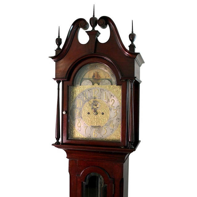 Antique Tiffany & Co. Mahogany Grandfather Clock With Seascape