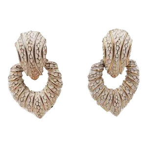 Vintage 1970s Signed Napier Goldtone & White Enamel Hoop Clip Earrings - 2 Pieces