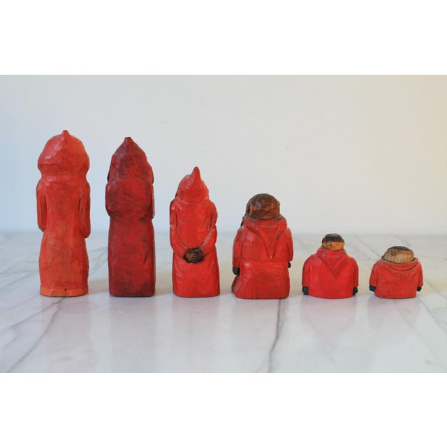 Vintage Hand Carved Wood Folk Art Figurines S/6 For Sale - Image 4 of 14