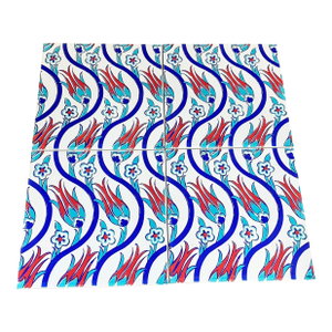 Turkish Iznik Red Tulip & Blue Floral Pattern Ceramic Tiles