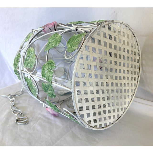 Vintage Italian Painted Tole Birdcage With Foliage and Rosette Decorations For Sale - Image 12 of 12