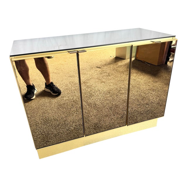 1980s Postmodern Smoked Mirror and Gold Credenza For Sale - Image 11 of 11