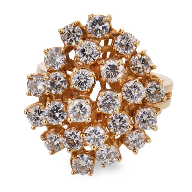 Contemporary Vintage 3.20 Carat Diamond 14k Yellow Gold Cocktail Ring, Size 3 For Sale - Image 3 of 7
