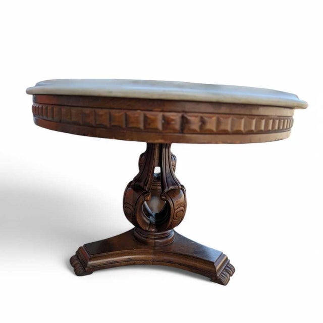 Mid 20th Century Italian Coffee Table With Oval Marble Top & Sculptural Pedestal Base For Sale - Image 14 of 14