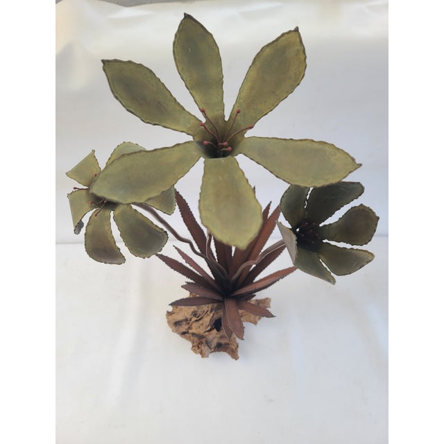 Tall Vintage Copper Agave Sculpture on Driftwood For Sale - Image 4 of 12