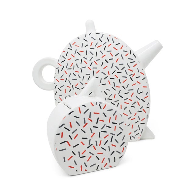 Perfectly postmodern ceramic coffee/tea pot and sugar container designed by Massimo Materassi for MAS Italy in the 1980s....