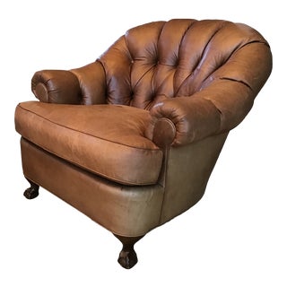 Vintage Henredon Tufted Leather Club Chair For Sale